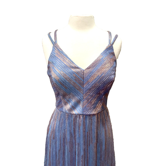 NIGHTWAY Womens Blue Metallic Rose Gold Formal Gown Dress sz 8 Prom NWT - Picture 2 of 8